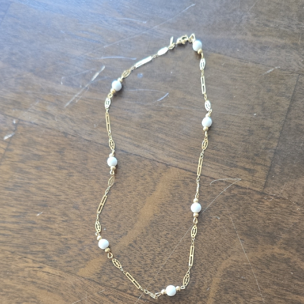 Monet Gold Chain Necklace with White Pearls